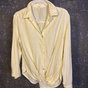 Maurices Yellow Cream 3/4 Sleeve Button Down Shirt